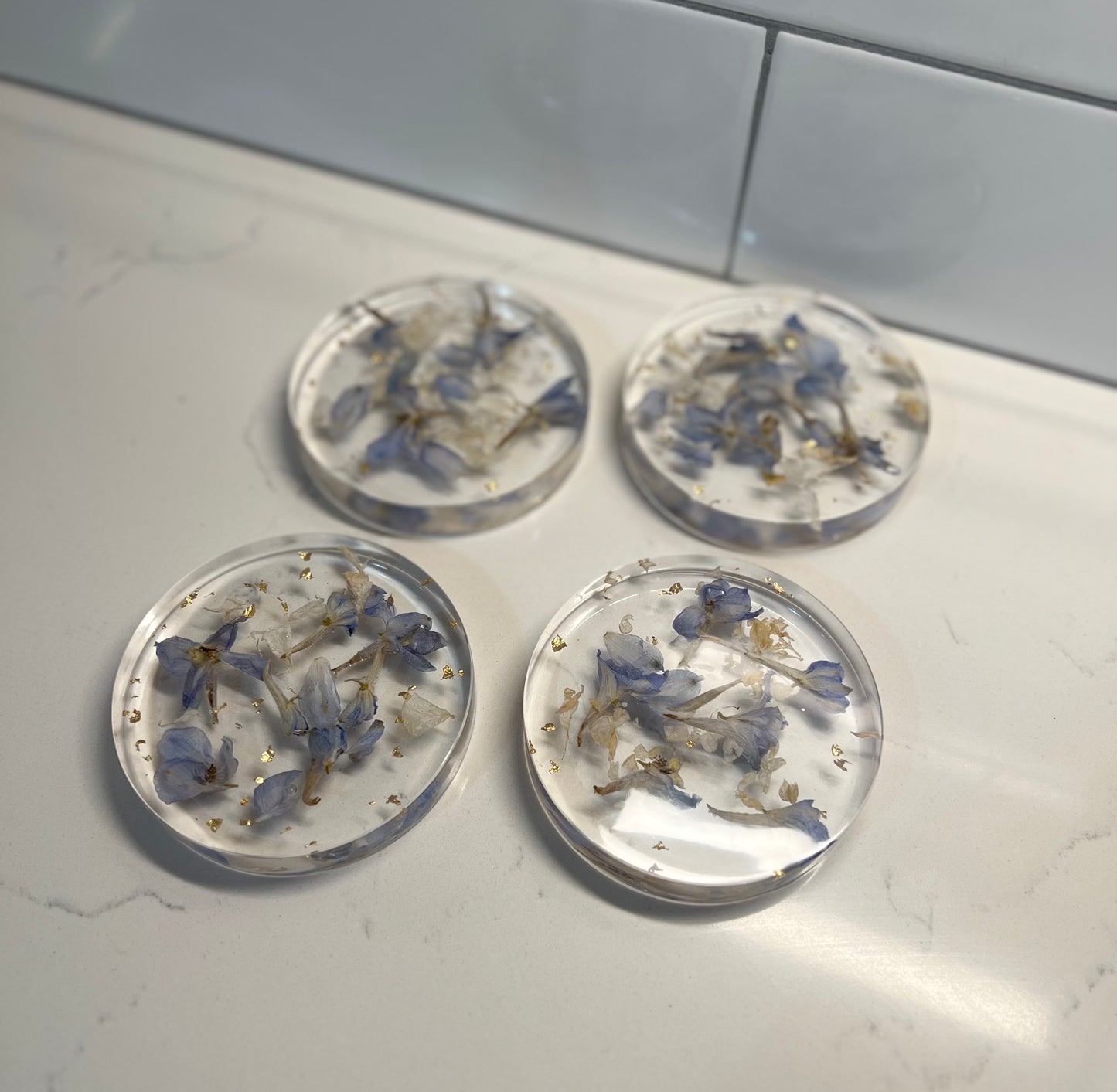 Dried Delphinium Coasters