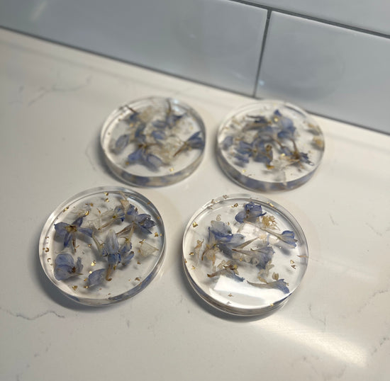 Dried Delphinium Coasters